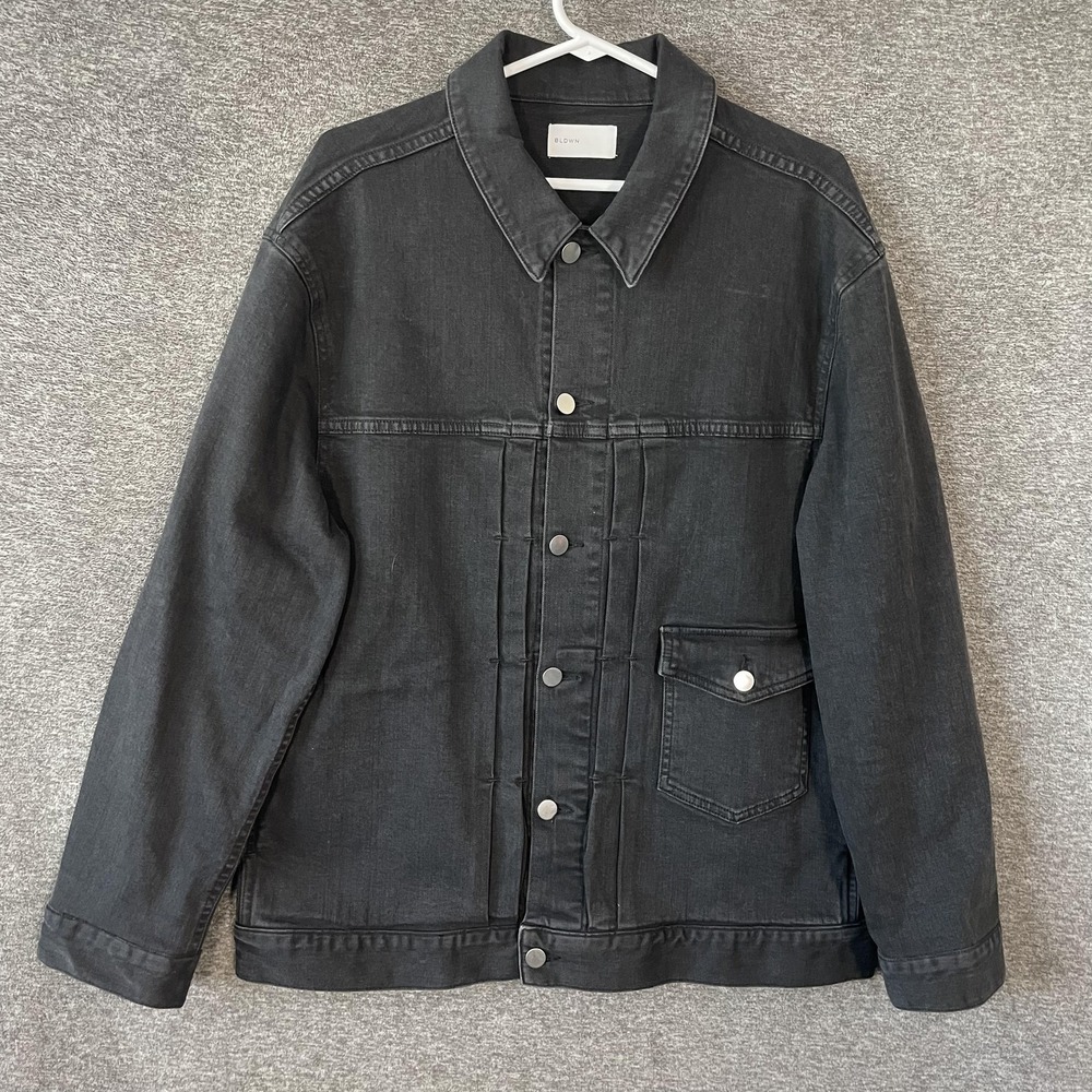 BLDWN Jacket Mens XL Black Denim Lyle Smoke Snap Front Pockets Casual USA